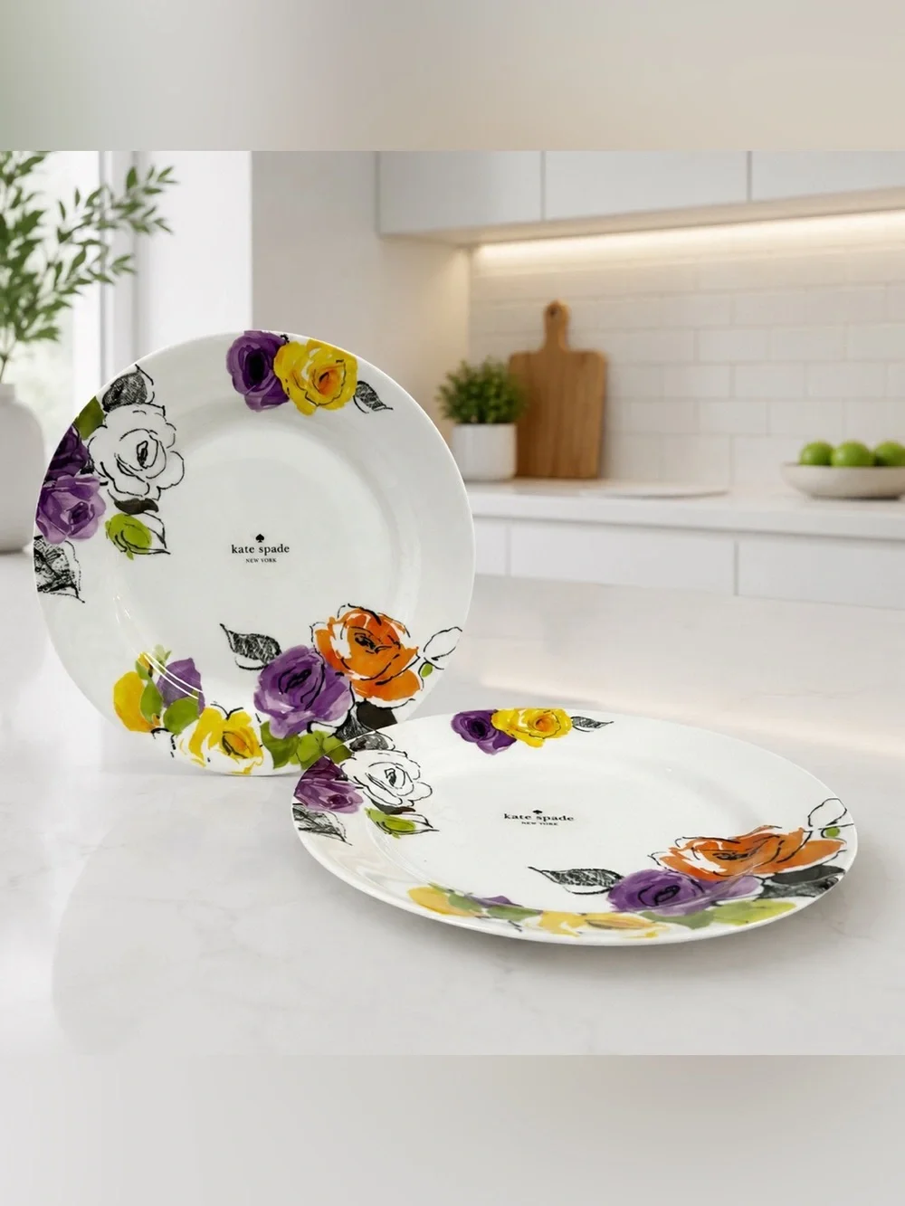 Kate Spade New York Charcoal Floral Dinner Plates Set of 2 Lenox 11.5”